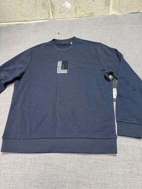 Karl Lagerfeld Men's Navy Crewneck Sweatshirt with Monogram Patch